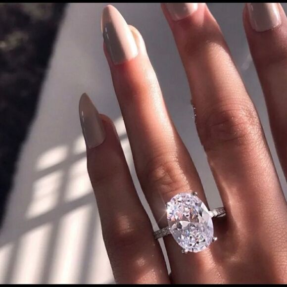 NEW White Gold OVER 925 5ct Oval CZ Diamond  Ring - Picture 5 of 8